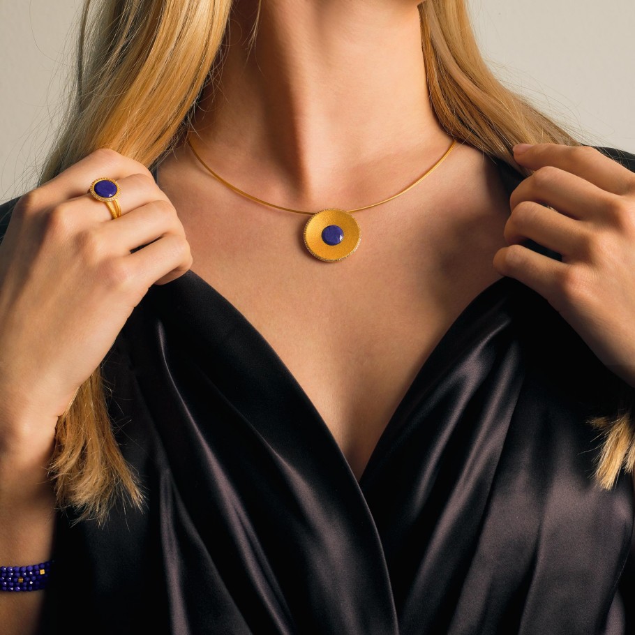Collier mit Lapis I 925 I 24 Karat goldplattiert