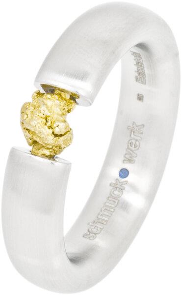 Ring mit Goldnugget Stahl/Gold 999